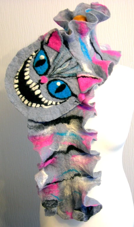   Wool Jewelry felted SCARF-Cheshire cat-100% WOOL MERINO