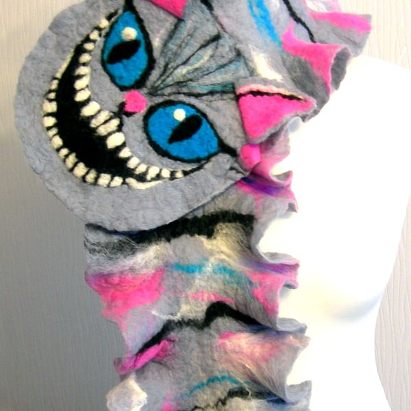   Wool Jewelry felted SCARF-Cheshire cat-100% WOOL MERINO