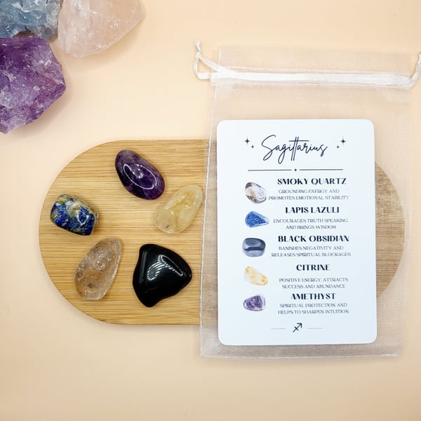 Sagittarius Crystals Gift Set And Card For Star Sign Gift Zodiac