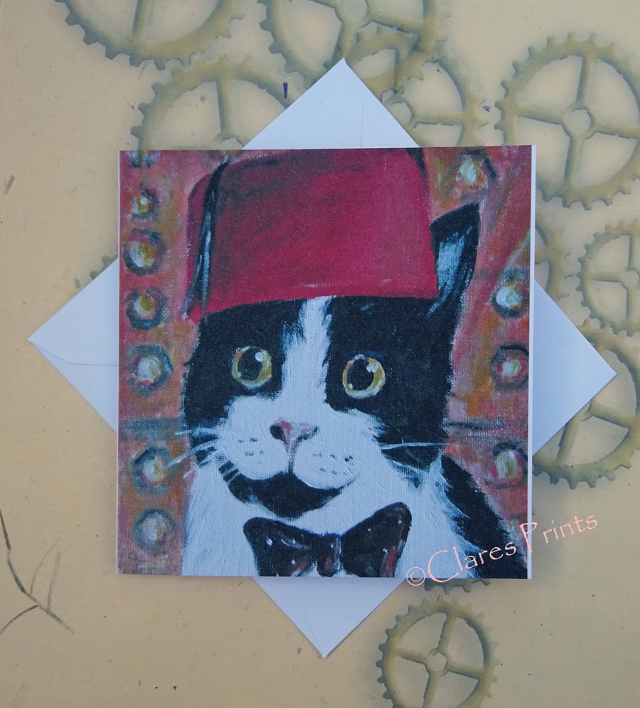 Dr Who Cat Art Greeting Card From my Original Painting