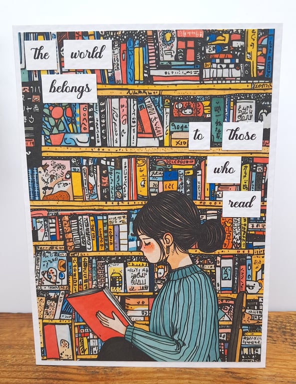 C6735  Card  The world belongs to those who read, Hammered Card, 