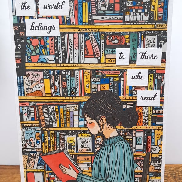 C6735  Card  The world belongs to those who read, Hammered Card, 