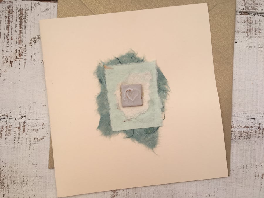 Handmade ceramic Gift card, one off, blank greetings card, ceramic design 