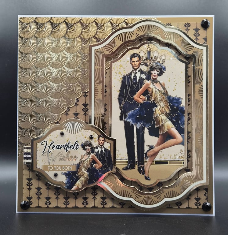 Heartfelt Wishes to You Both Art Deco Couple Greeting Card