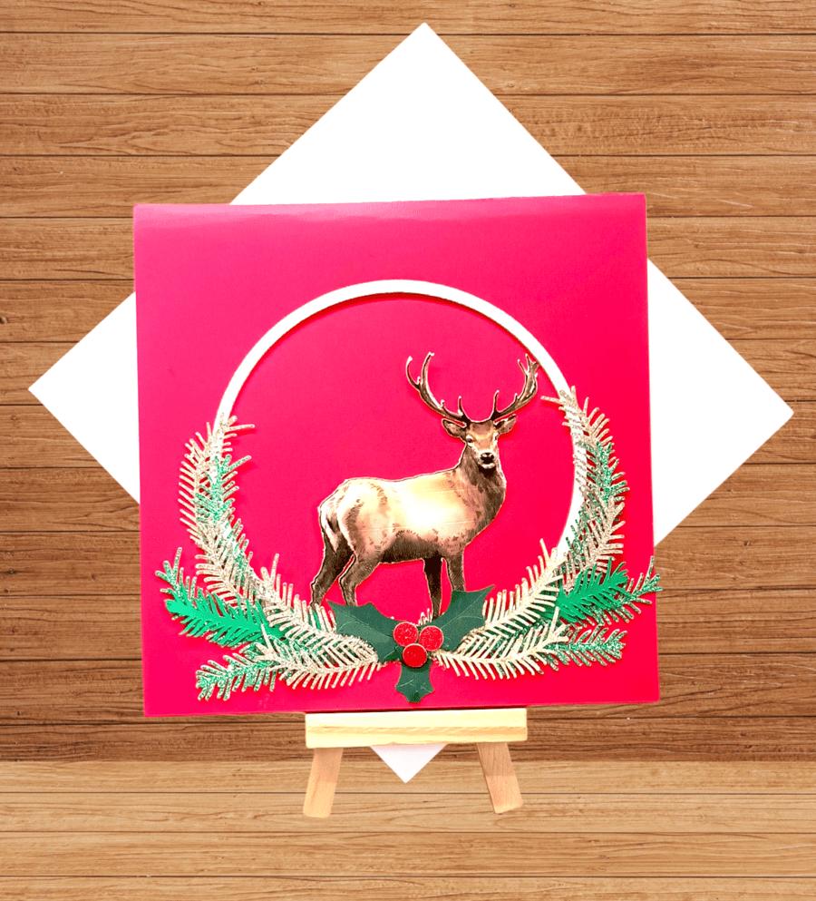 Exclusive Deer wreath easel fold Christmas card