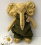 Elephant, hand sewn and dressed embroidered elephant, collectable artist bear