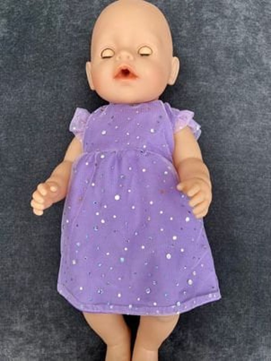 Purple Sequin party dress for Our Generation, Tiny Tears and Baby Born dolls 
