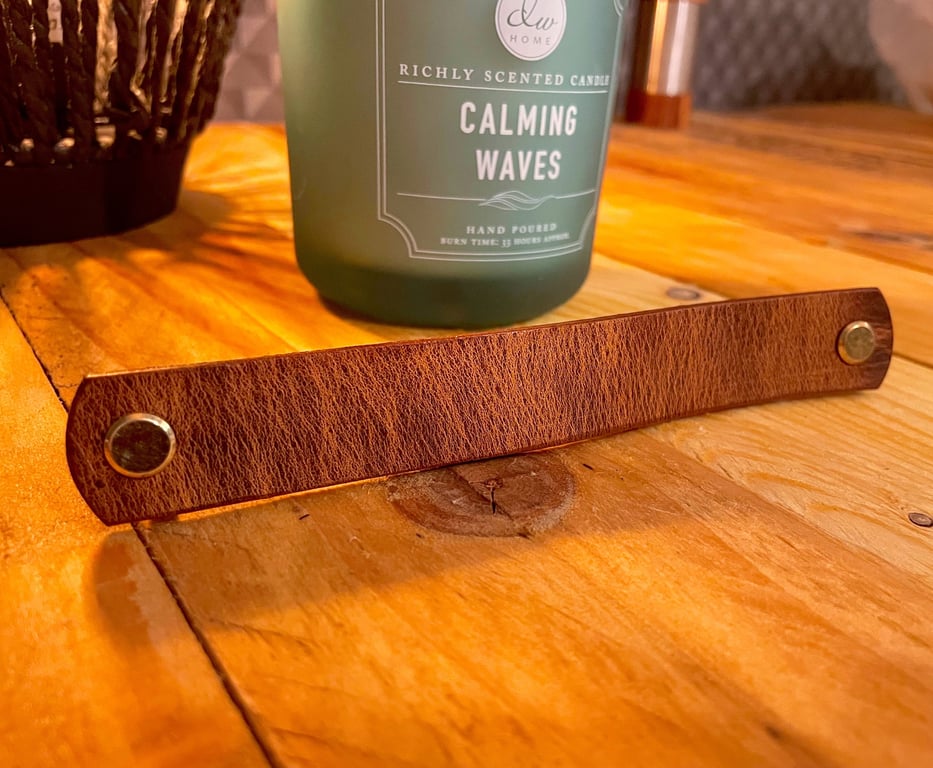 Antique Tan Leather Drawer Pull, Scandi Cabinet Knob, Leather Loop