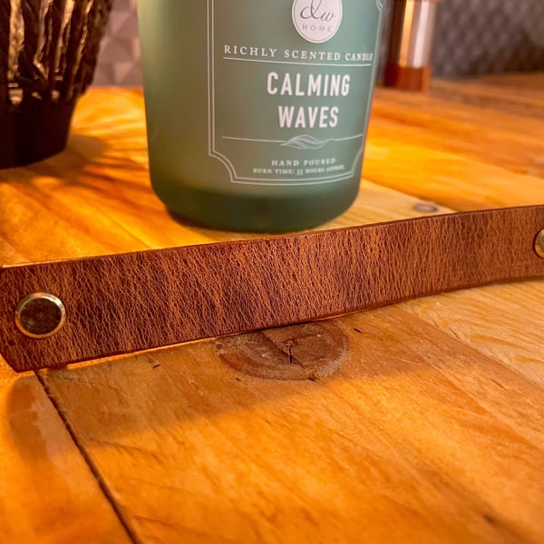 Antique Tan Leather Drawer Pull, Scandi Cabinet Knob, Leather Loop