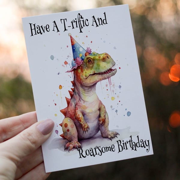 Dinosaur Birthday Card, Card for Birthday, Dinosaur Greetings Card