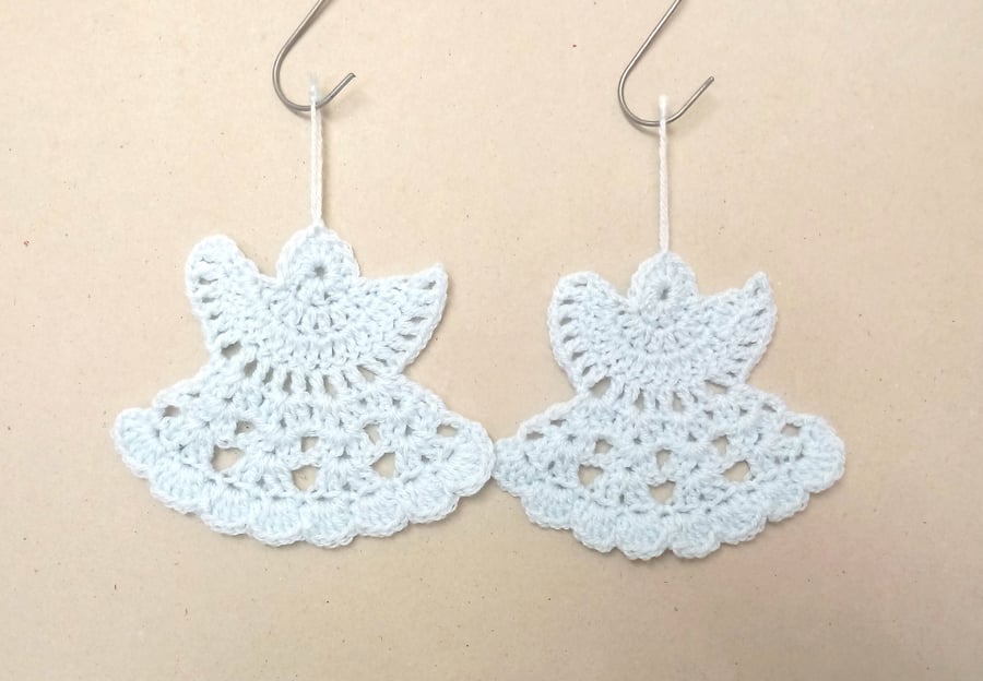 Christmas Angel decorations, set of two in pale blue, crochet angels
