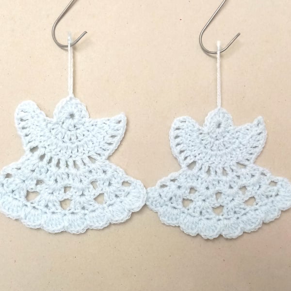 Christmas Angel decorations, set of two in pale blue, crochet angels