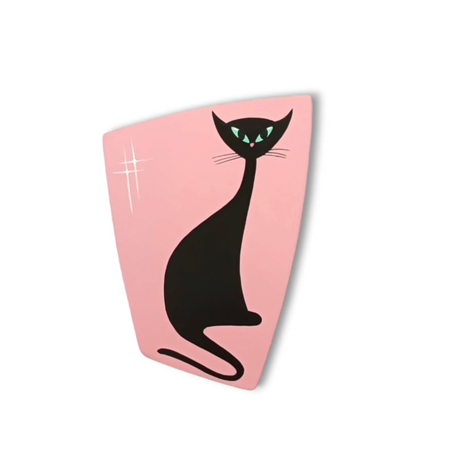 Pink Cat Wall Decoration - Mid Century Style Slinky Black Cat Wall Plaque