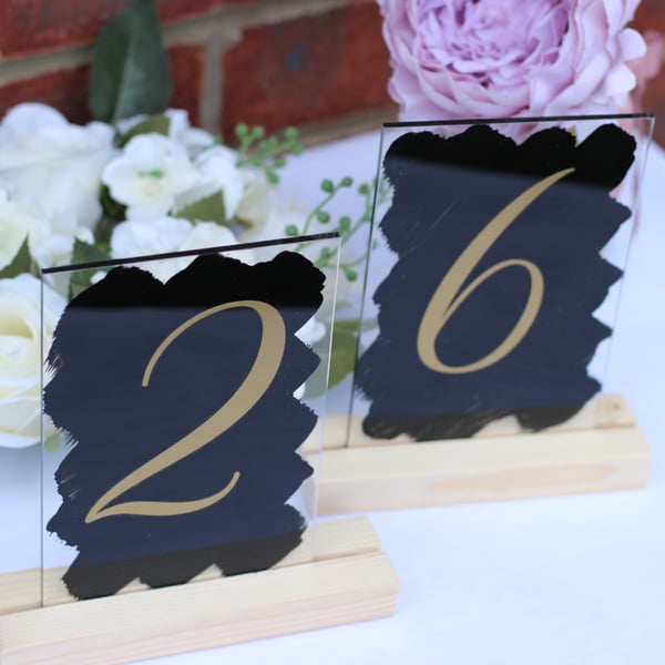 Handpainted Acrylic A6 sign wedding TABLE NUMBERS swirls font restaurant dining