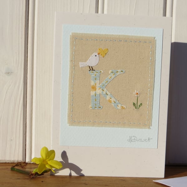 Sweet little hand-stitched letter K - new baby, Christening or birthday