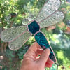 Stained Glass Dragonfly Suncatcher - Handmade Window Decoration - Petrol Blue