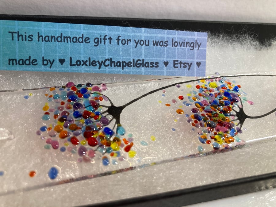 Fused glass Whimsical Jewel three flowers Sun catcher 5.5" 14cm long