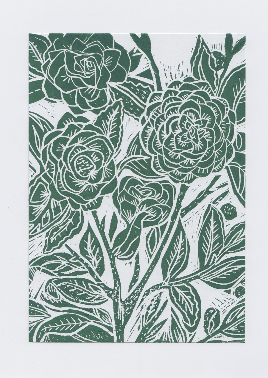 A5 Linocut Flower Print