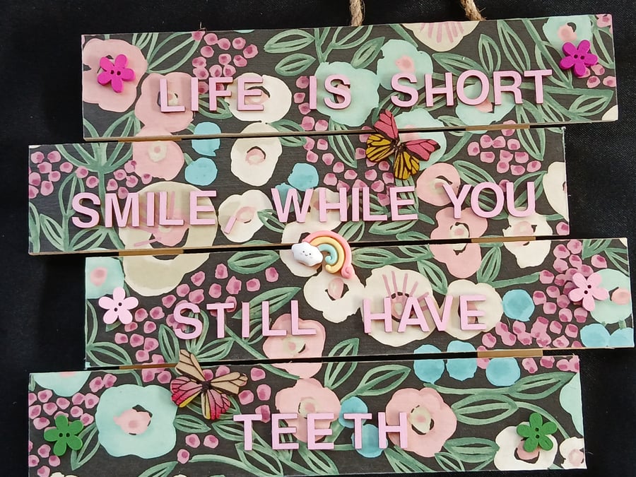 Hand decorated hanging wooden sign 