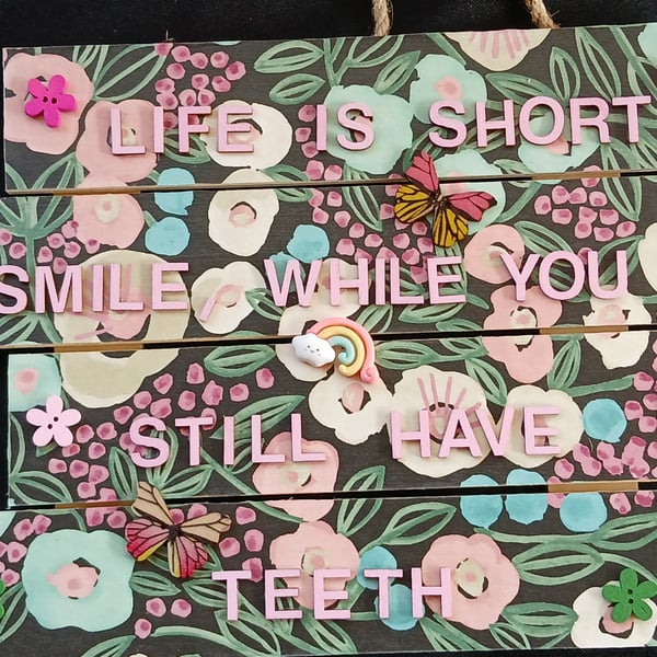 Hand decorated hanging wooden sign 