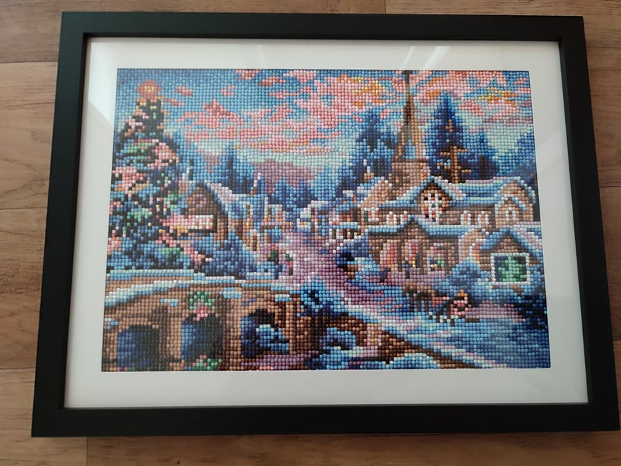 Winter church scene completed diamomd painting 