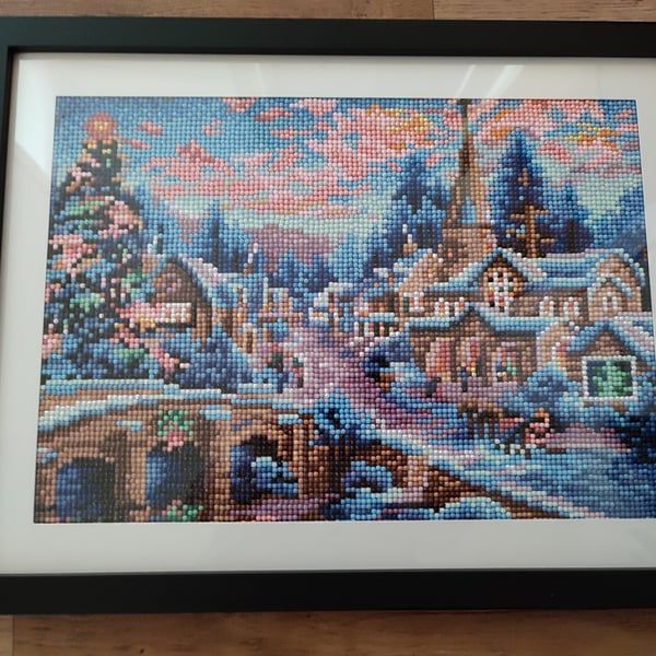 Winter church scene completed diamomd painting 