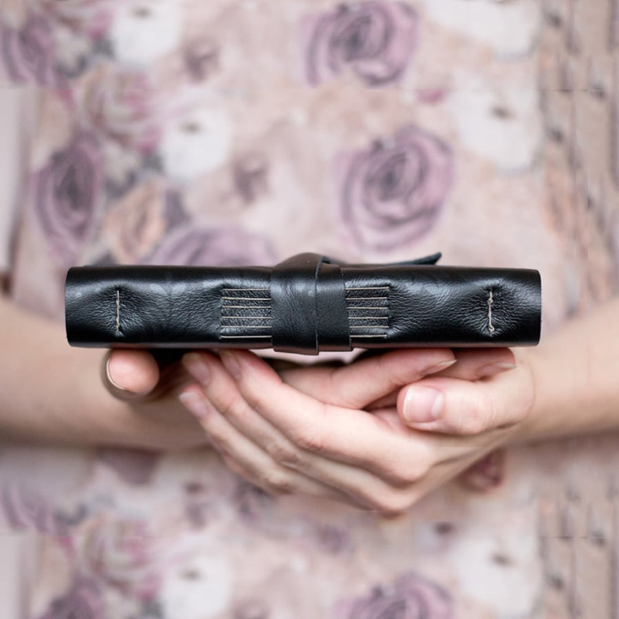 Leather Wrap Journal - Gothic Black - Handbound Blank Book - 6 x 4 - Printed