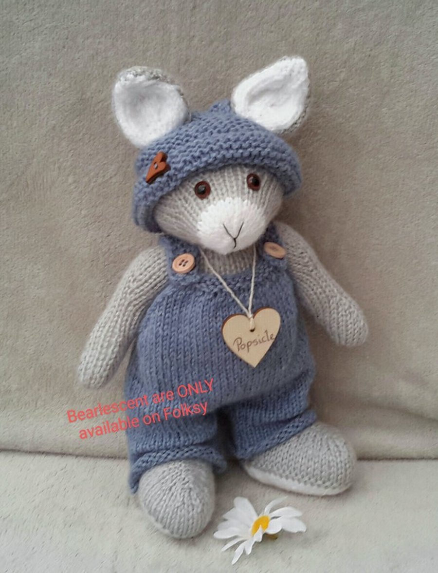 Sale. Popsicle Bunny, Hand knitted Rabbit, Dressed Animal Doll, Christmas Gift