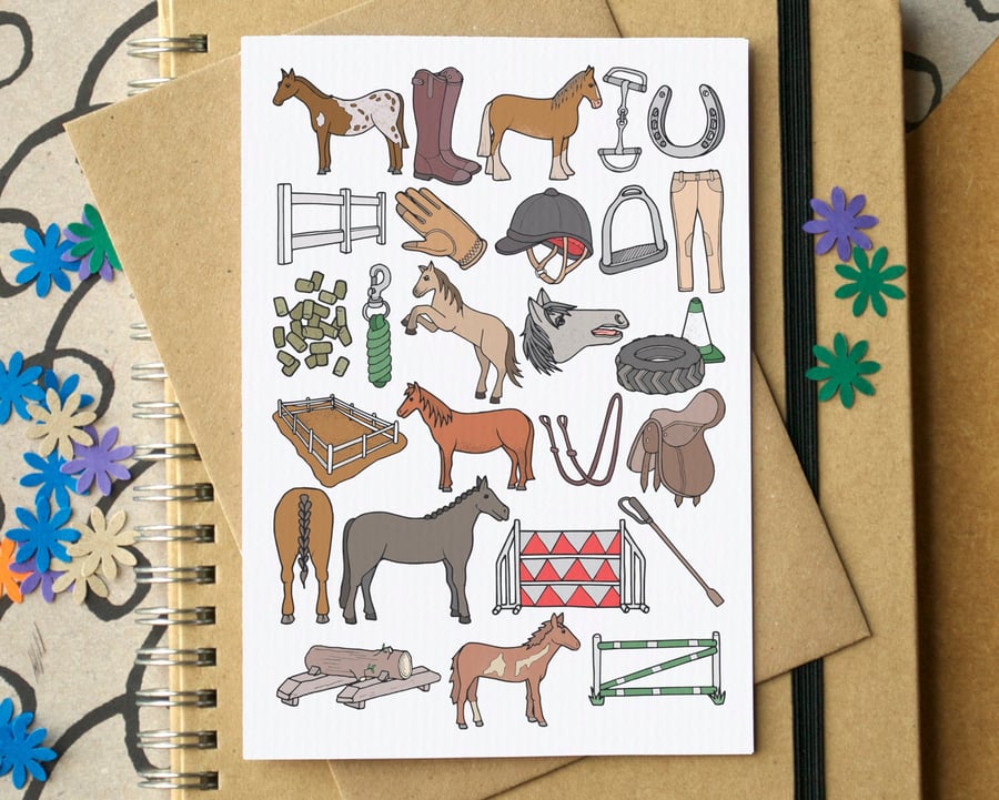 Horse Riding Alphabet Greetings Card
