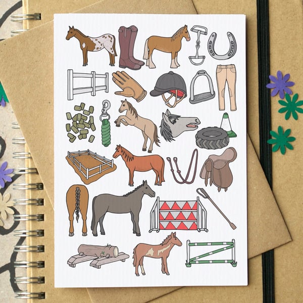 Horse Riding Alphabet Greetings Card