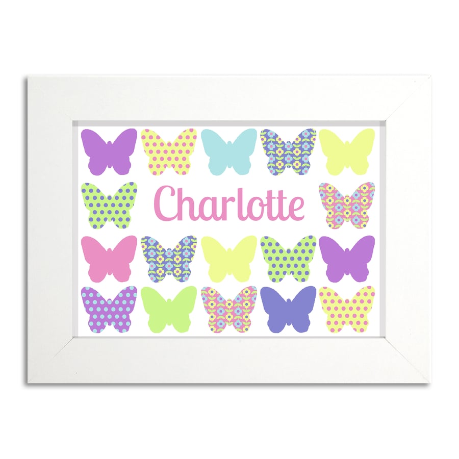 Girls Butterfly Personalised Door Name Print 