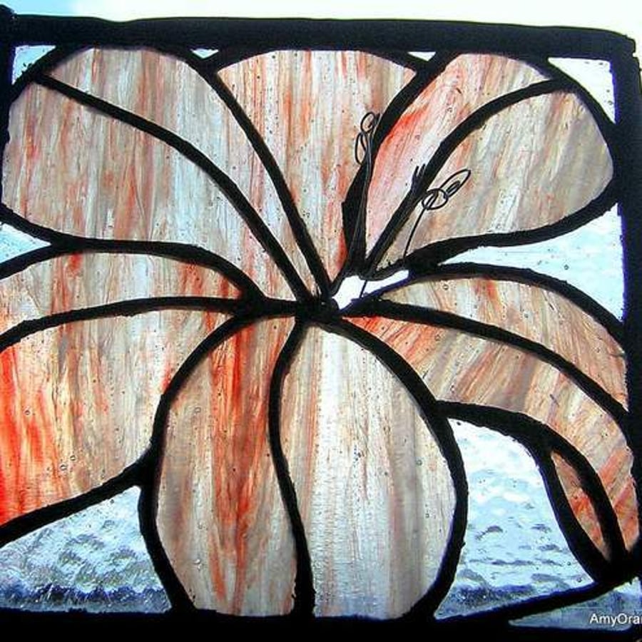 Raspberry Ripple Lilly Stained Glass Panel