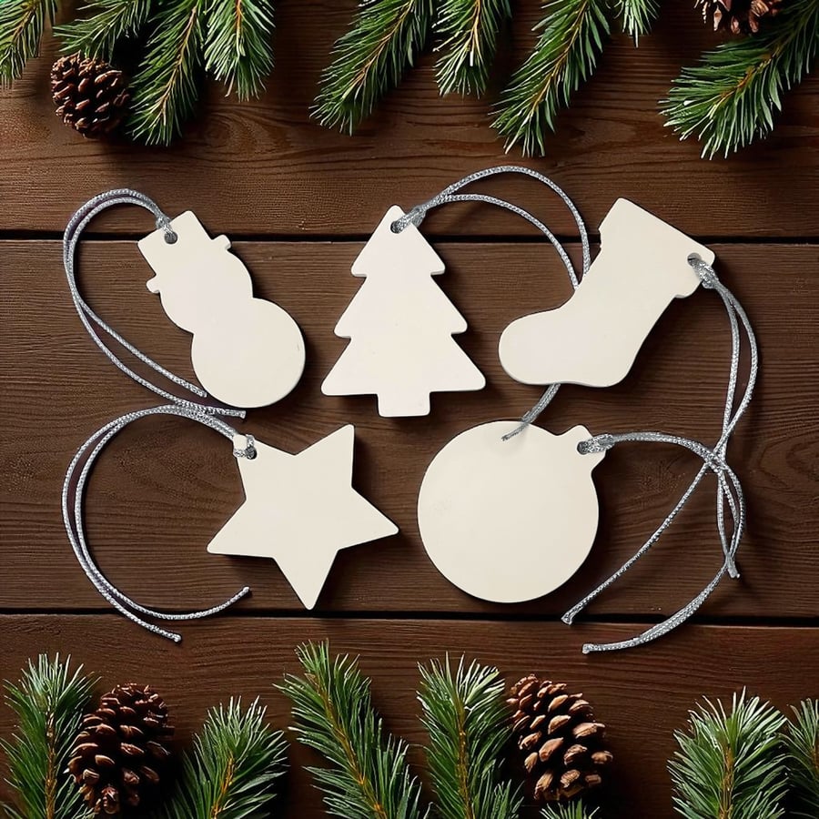 White Christmas Gift Tags Set of Five Handmade Festive Gift Wrapping Decorations