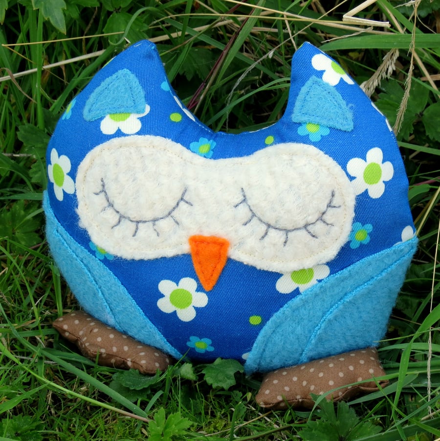 Daisy Blue.  A flower power owl shelf sitter.  Owl Decor.  Sale!