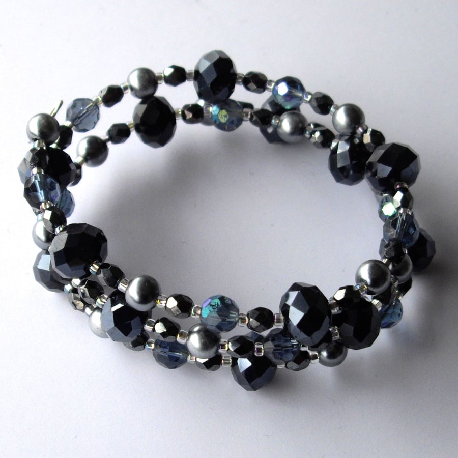 Dark Silver Metallic Bead Wrap Bracelet - UK Free Post