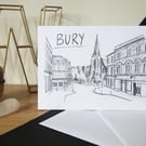 Bury Skyline Greetings Card