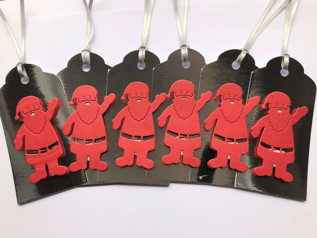 Handmade Luxury Santa Gift Tags, Red & Silver (Set of 6)
