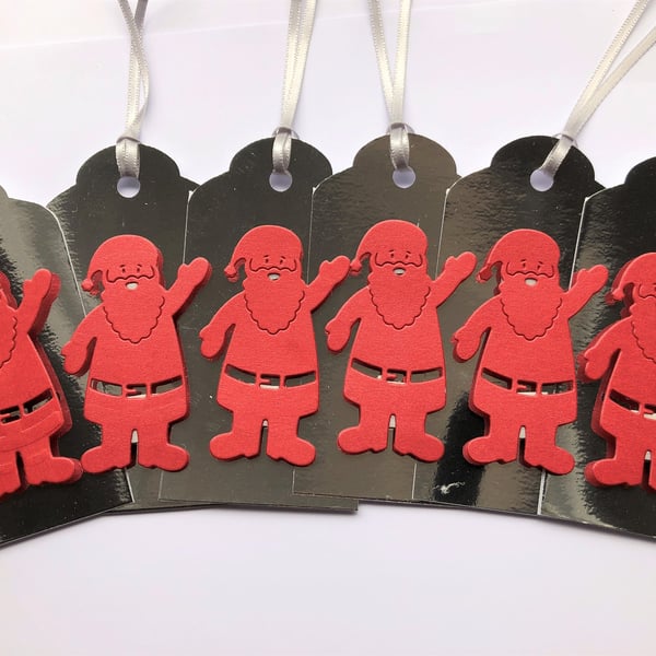 Handmade Luxury Santa Gift Tags, Red & Silver (Set of 6)