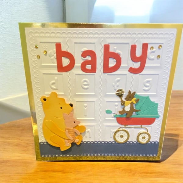  Winnie the Pooh & Friends New Baby Card – Handmade 8x8”