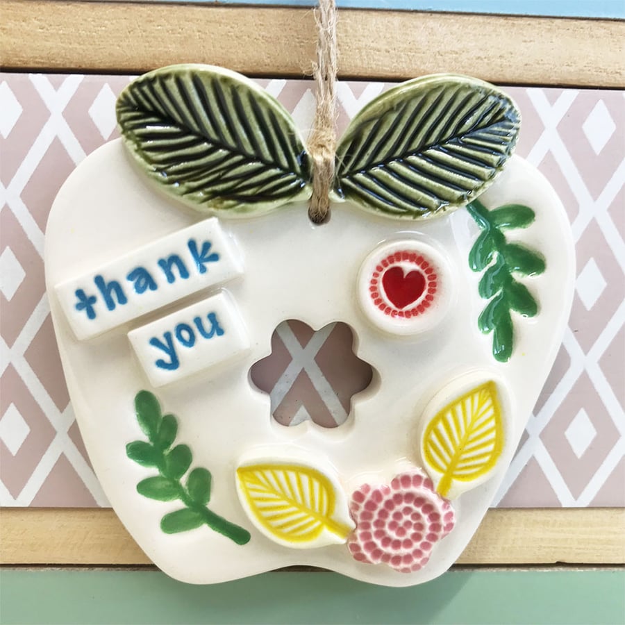 Ceramic Apple decoration Thank You Teacher Gift Pottery Apple pink flower