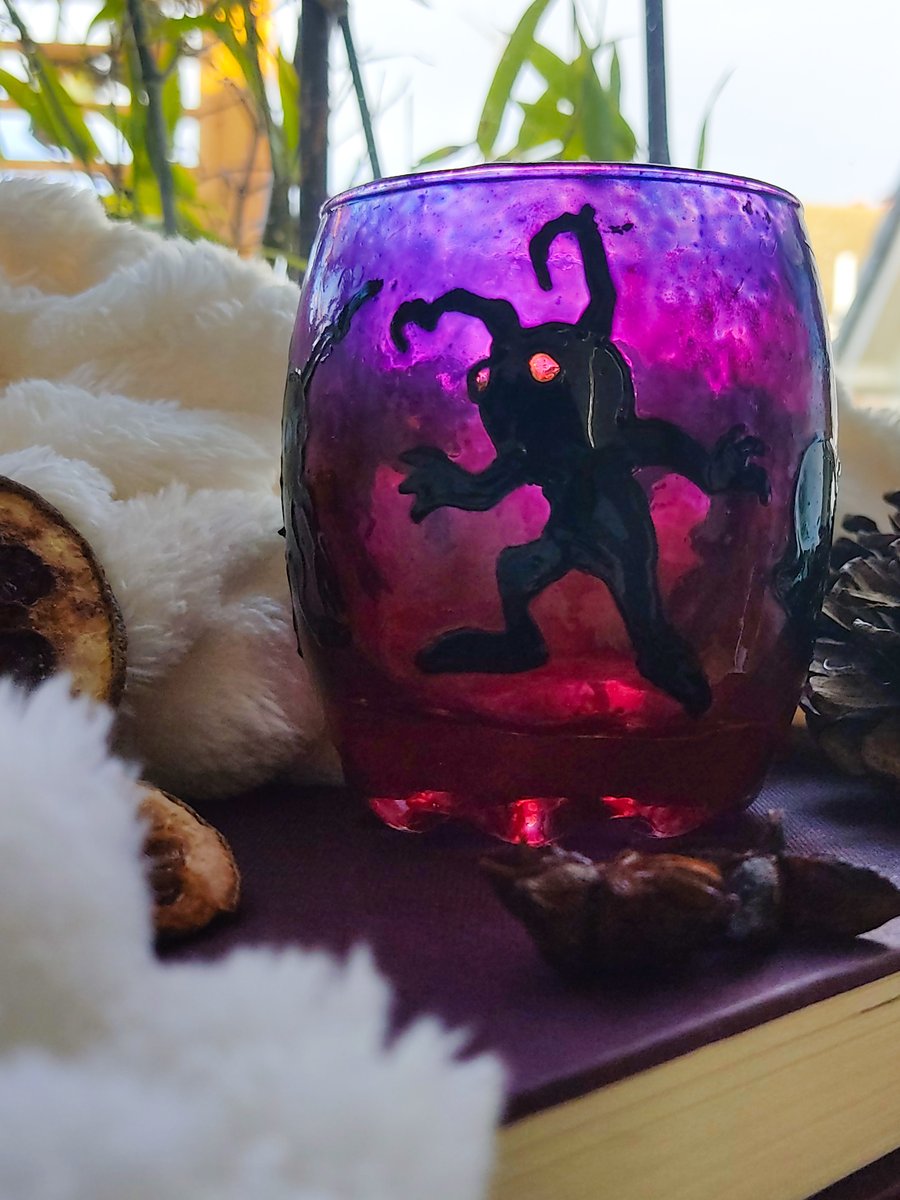 Stained glass candle holder for tea lights with Heartless, handmade suncather