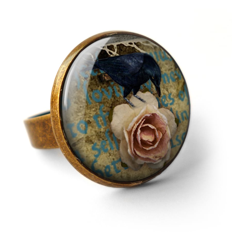 Raven and Pink Rose Ring (RR05)
