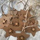 Handmade Wooden Star Gift Tags, Kraft Card, Jute String, Set of 10