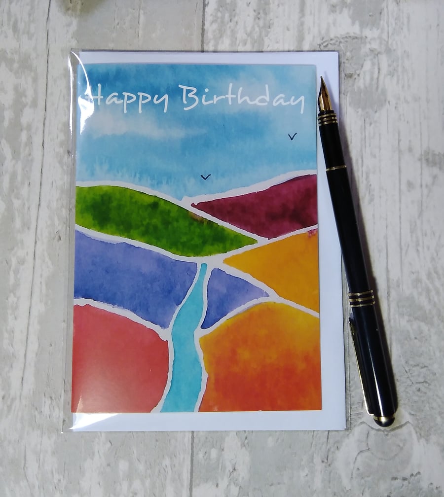 Birthday card (printed) River and Hills