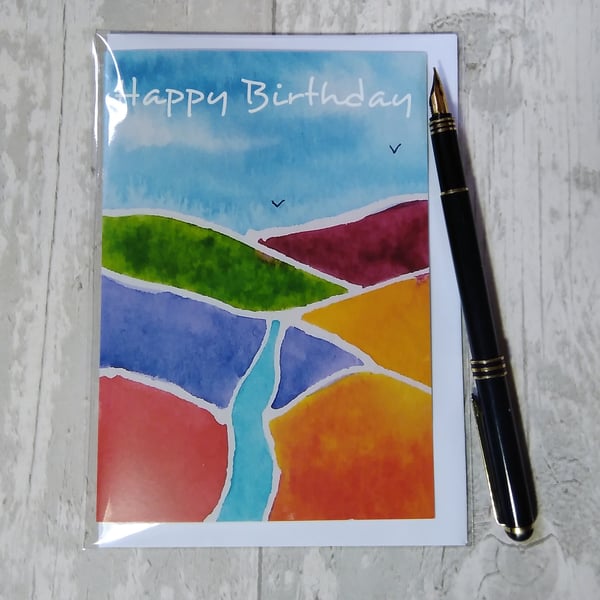 Birthday card (printed) River and Hills