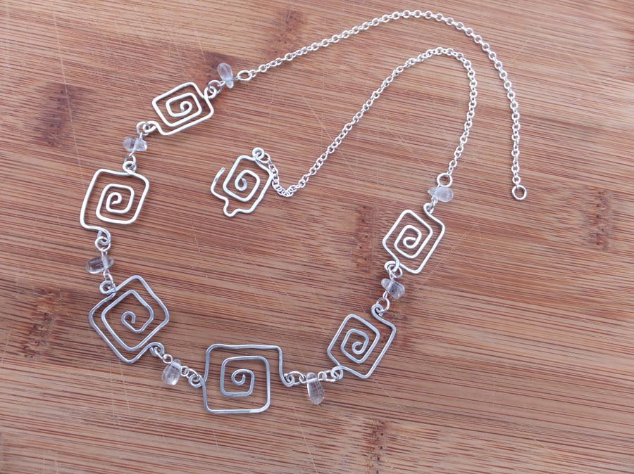 Sterling silver square spiral necklace