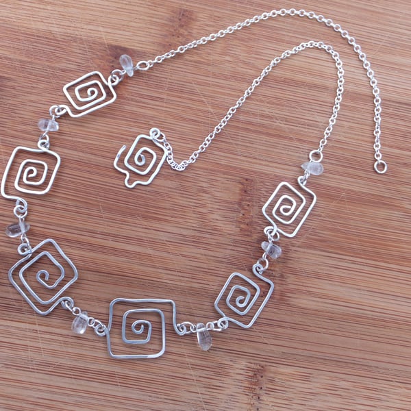 Sterling silver square spiral necklace