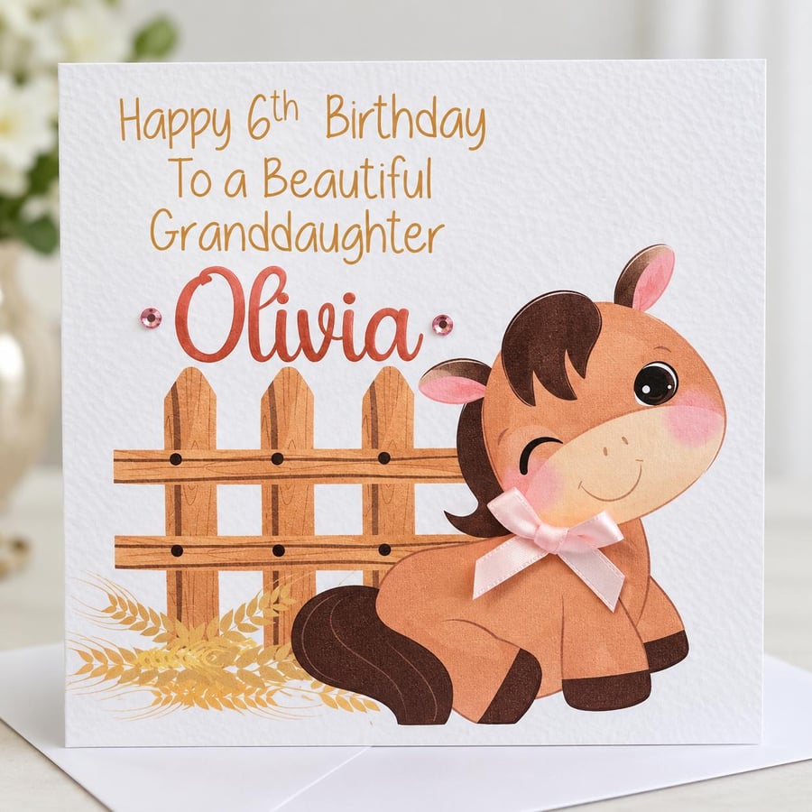 Personalised Horse Birthday Card for Girls - Cute Pony Birthday Card