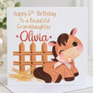 Personalised Horse Birthday Card for Girls - Cute Pony Birthday Card