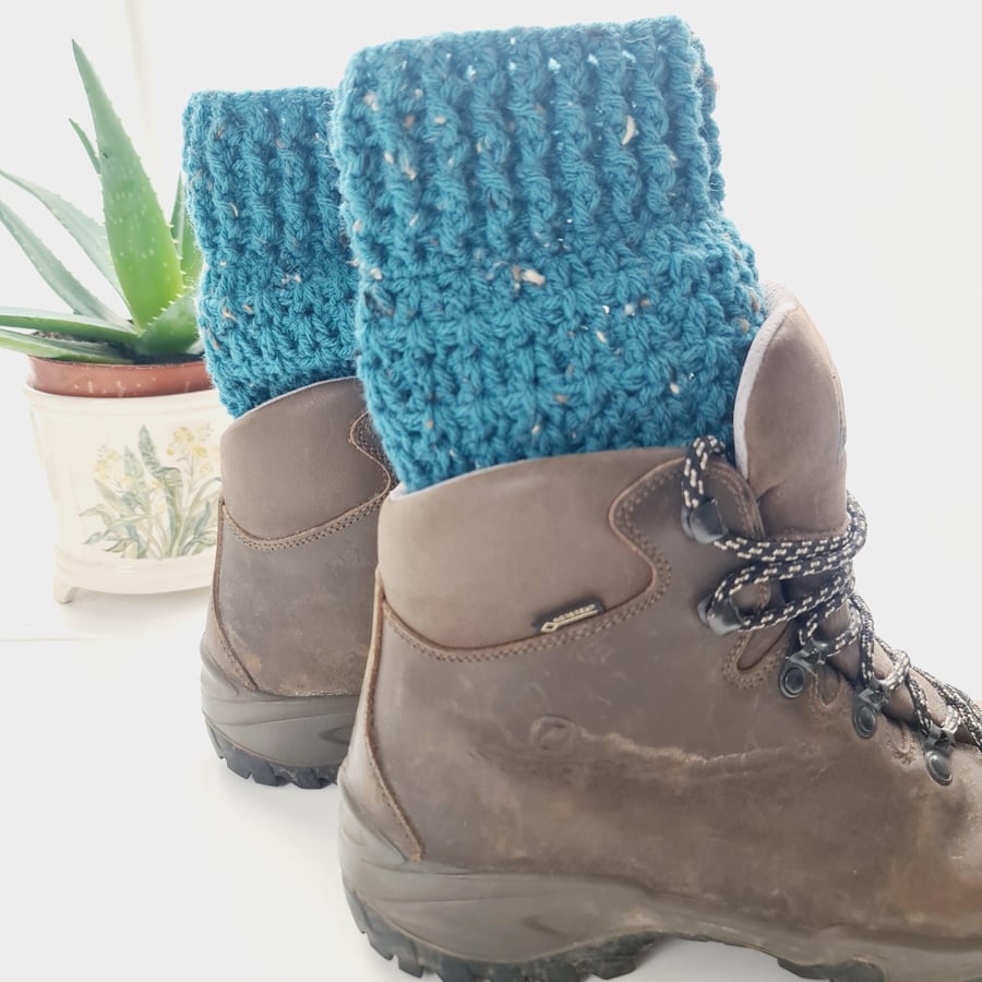 Boot Cuffs Ocean Blue, Crochet Aran Ankle Warmers